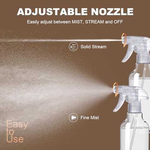 Plastic Spray Bottles (2-Pack, 16.9 Oz) Heavy Duty Spraying, Mist & Stream, Empty Water Sprayer Bottle for Cleaning Solutions, Essential Oils, Hair, Plants, BBQ, Dog Cat Behavior Correction (Clear) - style: Clear, 2-Pack
