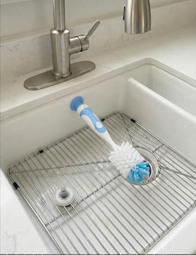 Baby Bottle Brush Set, Bottle Cleaner,2Pcs Bottle Brush with Stand, 2 Hidden Nipple Brush, 2 Straw Brush, 1 Lid Brush, Nylon Bottles Brush Cleaner for Baby Bottle, BPA-Free(Blue) - color: Blue-nylon & Nylon Brush