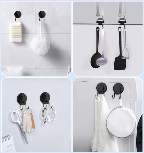 VIS'V Shower Suction Cup Hooks, Heavy Duty, Removable and Reusable, Double Hooks, Black, 2 Pcs