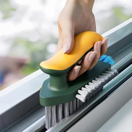 Window Gap Cleaner Brush,Multi-Function for Bathroom Kitchen Narrow Slot Cleaning Handle Clean Tools,Yellow-Green - color: Yellow-green