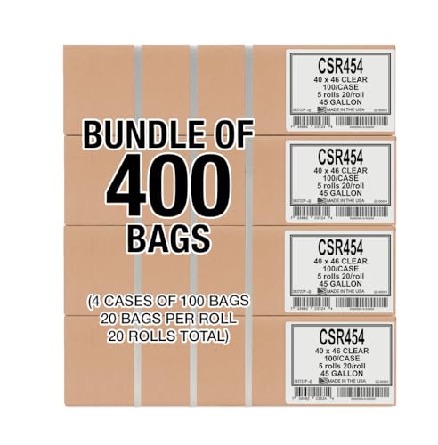 45 Gallon Clear Trash Bags - (Huge 400 Pack) - 40" x 46" - 2.0 MIL (Equivalent) - CSR Series - Heavy Duty Industrial Liners Clear Garbage Bags for Recycling, Contractors, Storage, Outdoor - style: 45 Gal, 2 Mil Equiv, 400 Count