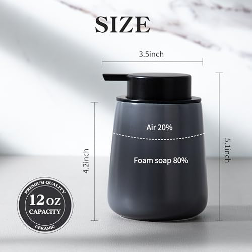 Enra Grey Soap Dispenser,12 oz Ceramic Hand Lotion Dispenser, Refillable Dish Soap Dispenser,Modern Liquid Soap Dispenser for Bathroom,Kitchen with Easy-to-Press Pump (Liquid-Gray) - color: Liquid-grey