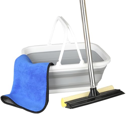 Window Cleaning Kit, Squeegee with Bucket for Windshield Cleaning, Bathroom, Shower Doors, Mirrors, Tiles, and Car Windows (Grey) - color: Gray