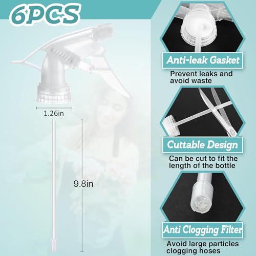 6Pcs Clear Spray Bottle Replacement Nozzle- Reusable Quality Trigger Spray Nozzles with Mist Stream Sprayer, Fit Standard 28/400 Neck 32oz, 16oz, 8oz Bottles for Garden Home Kitchen Office Gifts - color: Clear