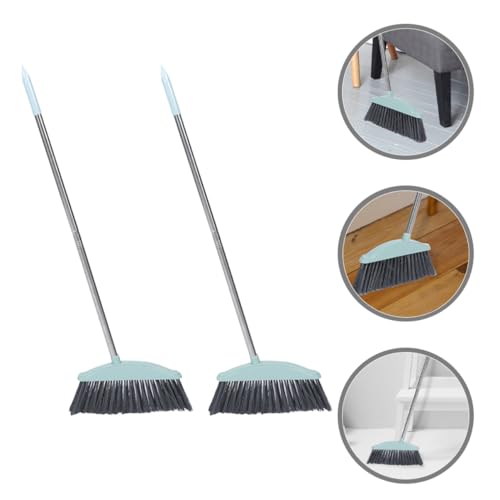Cabilock 2pcs Broom Heads Wide Scrub Broom Handle Stainless Steel Rod for Indoor Outdoor Cleaning - color: Blue