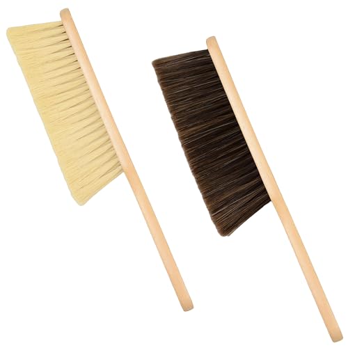 Wooden Bench Brush with Soft Bristles – 2 Pack Wide Table & Counter Dusting Brush for Cleaning Crumbs, Lint, Clothing, Furniture, Kitchen Surfaces & Workbenche - color: Beige