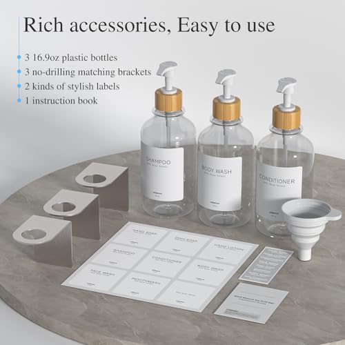 Shampoo and Conditioner Dispenser Wall Mounted - Shower Dispenser 3 Chamber No Drill - Refillable Shampoo Dispenser for Shower Wall - Bathroom Dispenser Sets 500ML Transparent - color: Clear