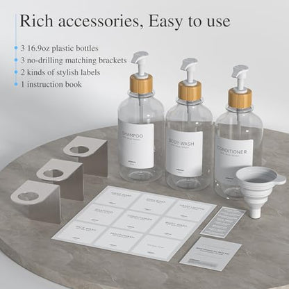 Shampoo and Conditioner Dispenser Wall Mounted - Shower Dispenser 3 Chamber No Drill - Refillable Shampoo Dispenser for Shower Wall - Bathroom Dispenser Sets 500ML Transparent - color: Clear