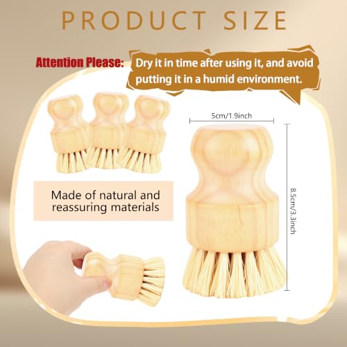 16 Pack Bamboo Dish Scrub Brushes Set Kitchen Pot Pans Cleaning Brushes Scrubber Sisal Bristles Wooden Brushes for Iron Pot Dishwashing Sink Vegetables
