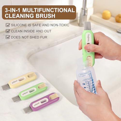 3 in 1 Cup Lid Cleaning Brush,Multifunctional Bottle Cleaner Brush with Hook Remover, Silicone Cup Holder Cleaner, Water Bottle Cleaner Brush for Cups, Lids, Tumblers and Kitchen Gaps(Purple) - color: Purple