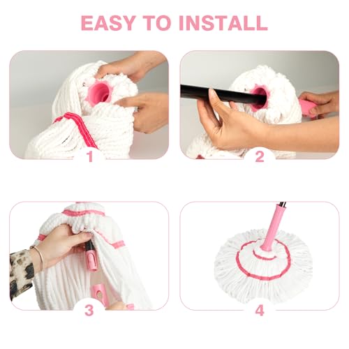 Replacement Mop Head, Suitable for XXFLOWER Self-Wringing Twist Mop, Hand Washable Suitable for Floor, Kitchen, Bedroom, Indoor and Outdoor Cleaning (Not Include Handle) - size: Pink-Mop Head