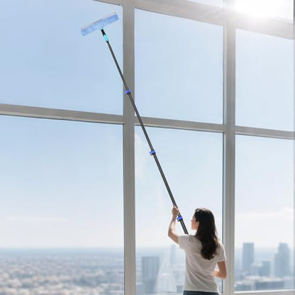 DOBEN 24-Foot Carbon Fiber Window Cleaner Tool with Telescopic Extension Pole, Rotating Scrubber & Squeegee - Sturdy Lightweight Design for Indoor/Outdoor Glass Cleaning - size: 24FT