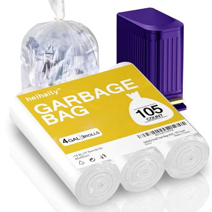 Small Trash Bags 4 Gallon Garbage Bags Bathroom Kitchen Office Clear Waste Basket Liners for Cat Litter, Paper Shredder Bags, 10L, 105 Count - style: PE-4Gal Clear 105