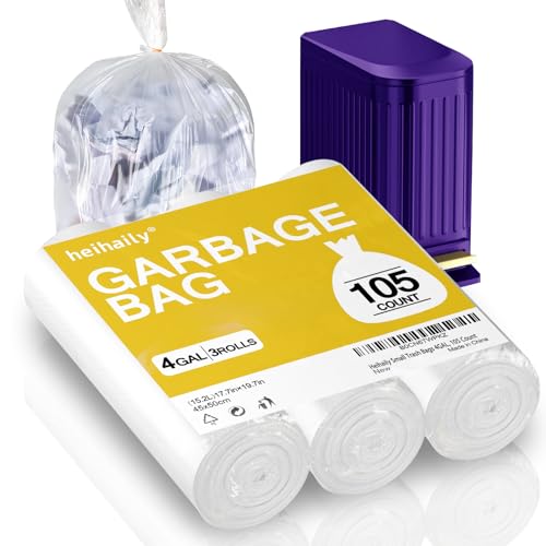 Small Trash Bags 4 Gallon Garbage Bags Bathroom Kitchen Office Clear Waste Basket Liners for Cat Litter, Paper Shredder Bags, 10L, 105 Count - style: PE-4Gal Clear 105
