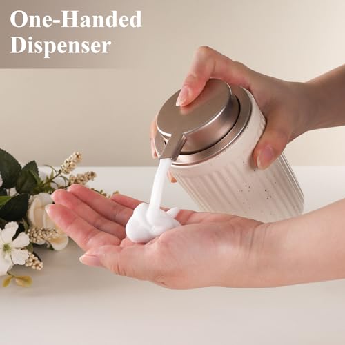 BosilunLife Foam Hand Soap Dispenser - Ceramic Foaming Soap Dispenser for Bathroom 12oz Refillable Liquid Lotion Soap Dispenser with Rust-Proof Foaming Pump for Countertop - color: Aprcot Foam Pump