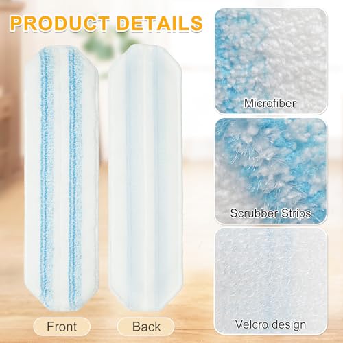 Mop Pads for OCedar H2prO Flat Mop System, 6 Pack Mop Heads Replacements for Ocedar H2prO Flat Mop, Microfiber Reusable Machine Washable Durable Long-Lasting Mop Refills Safe on Various Floors