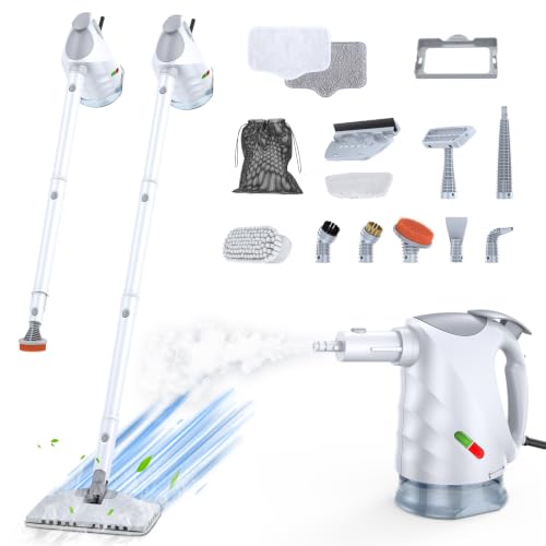 Steam Cleaner for Home, Steam Mop with Detachable Steamer, 320ml Water Tank, 10s Fast Heating, 10-in-1 Handheld Steamer for Cleaning Kitchen, Floor, Tiles, Window, BBQ Grill, Car - color: Pearl White