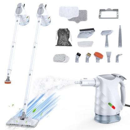 Steam Cleaner for Home, Steam Mop with Detachable Steamer, 320ml Water Tank, 10s Fast Heating, 10-in-1 Handheld Steamer for Cleaning Kitchen, Floor, Tiles, Window, BBQ Grill, Car - color: Pearl White