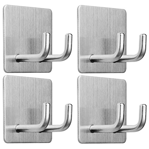 Yikla Adhesive Hooks, Razor Holder for Shower, Stick Bathroom Wall Towel Hooks, Stainless Steel Door Hangers for Coat Loofah Robes, Self Adhesive Room Organizer, 4 Pack - color: Silver, size: 4 Pack