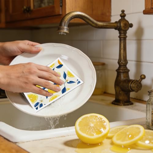 Lemons Swedish Dishcloths for Kitchen, 6 Pack Reusable Tiles Lemons Sponge Cleaning Cloths, Absorbent Dish Cloths Towels Wipes for Summer Kitchen Cooking Home Decoration Housewarming Gifts - style: Lemons