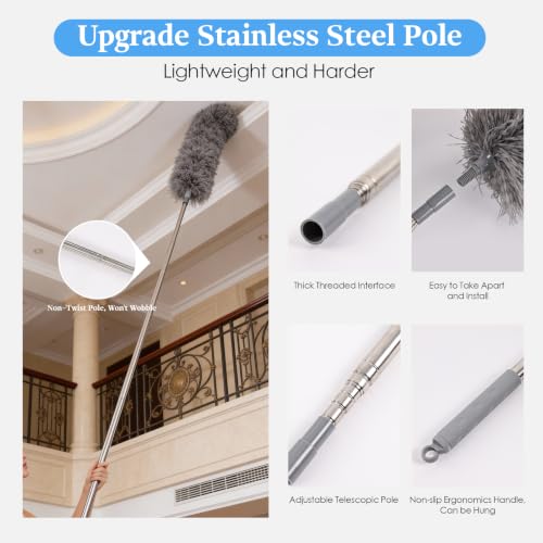 Microfiber Feather Duster Kit with Extension Pole, 7 PCS Washable Reusable Duster for Cleaning, 100'' Bendable Extendable Long Duster with Stainless Steel Pole for High Ceilings, Fans, Furniture & Car - size: 7PCS: Gap Brush & Chenille Duster & Gloves Set