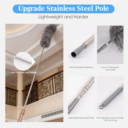 Microfiber Feather Duster Kit with Extension Pole, 7 PCS Washable Reusable Duster for Cleaning, 100'' Bendable Extendable Long Duster with Stainless Steel Pole for High Ceilings, Fans, Furniture & Car - size: 7PCS: Gap Brush & Chenille Duster & Gloves Set