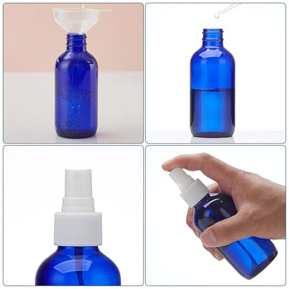 Cobalt Blue Glass Spray Bottles 4 oz, Small Empty Spray Bottles for Essential Oils, Fine Mist for Face, Hair, Plants, Travel, Perfumes, Cleaning Solutions - 4 Pack