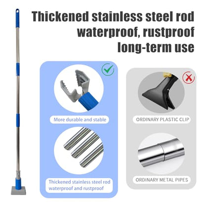 Heavy Duty Commercial Jaw Clamp Mop Handle 55.7 Inch, Thickened Stainless Steel Blue Mop Stick, Industrial Grade Replacement Adjustable Mop Rod - color: Blue, size: mop handle