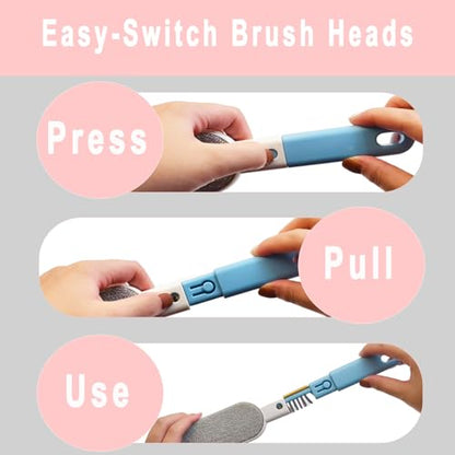 VrythosNex 4-in-1 Pet Hair Remover for Couch, Car, Furniture, Carpet - Portable Dog Cat Fur Hair Removal Tool with Detachable Brush, Lint Brush, Fabric Shaver, Crevice Tool (Pink) - color: Pink