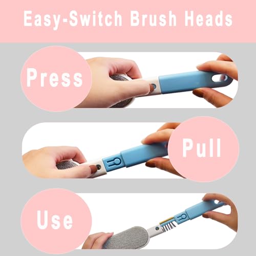 VrythosNex 4-in-1 Pet Hair Remover, Wool Hair Remover for Couch, Car, Furniture, Carpet Rake - Portable Dog Cat Fur Hair Removal Tool with Lint Brush, Fabric Shaver, Crevice Tool (Blue) - color: Blue