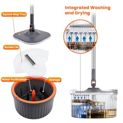 Chabatree Mop and Bucket Set，Spin Mop and Bucket Set with Separate Dirty and Clean Water，6 Replaceable Mop Pads，Deep-Cleaning Mops for Floors, Versatile Mops for Walls - size: Mop Set with 6 Pads