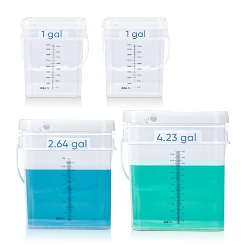 ASEVAT 4 Pcs Square Food Grade Bucket with Lid Square Bucket Pail with Plastic Handles for Storing Dry Food, Charcoal, Camping, Fishing （1+2.6+4.2gal - color: Clearsquare, size: 1+2.6+4.2gal