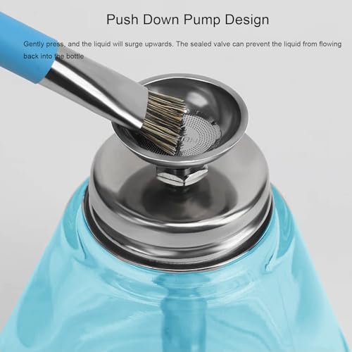 5 Oz/ 150ml Glass Push Down Pump Dispenser Bottle With Cap Push Down Glass Empty Pump Dispenser for Alcohol Makeup Clear Refillable Bottle Hand Pumping Press Container - color: Blue - 150ml - Round - 1pcs