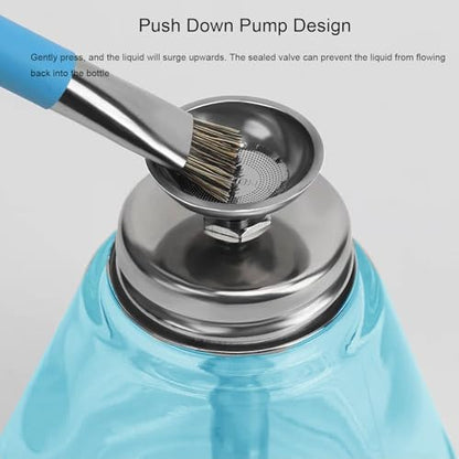 5 Oz/ 150ml Glass Push Down Pump Dispenser Bottle With Cap Push Down Glass Empty Pump Dispenser for Alcohol Makeup Clear Refillable Bottle Hand Pumping Press Container - color: Blue - 150ml - Round - 1pcs
