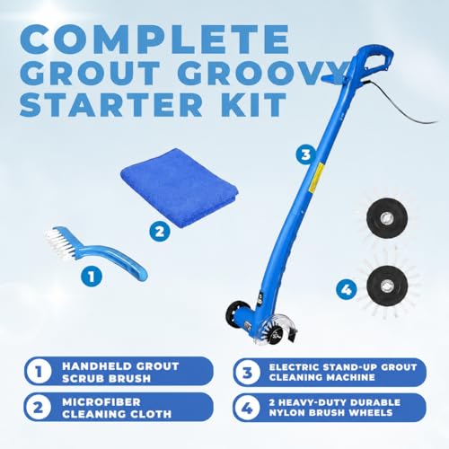 Electric Stand-Up Lightweight Grout Cleaning Machine – Easy-to-Use Tile Grout Cleaner for Deep Cleaning Kitchen Floors, Bathrooms & Tile Surfaces | Powerful Electric Floor Scrubber Tool (Original) - style: Medium Bundle