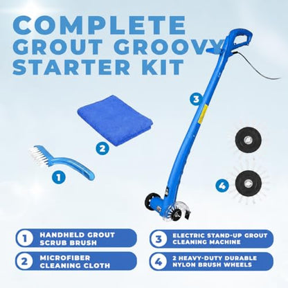 Electric Stand-Up Lightweight Grout Cleaning Machine – Easy-to-Use Tile Grout Cleaner for Deep Cleaning Kitchen Floors, Bathrooms & Tile Surfaces | Powerful Electric Floor Scrubber Tool (Original) - style: Medium Bundle