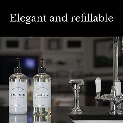 Clear Refillable Hand and Dish Soap Dispenser Set with Pumps for Kitchen Sink - PET Plastic Soap Bottles Refillable with Pump - Waterproof Labels - 16 oz, 2 Pack (Black Plastic) - color: Black Pumps