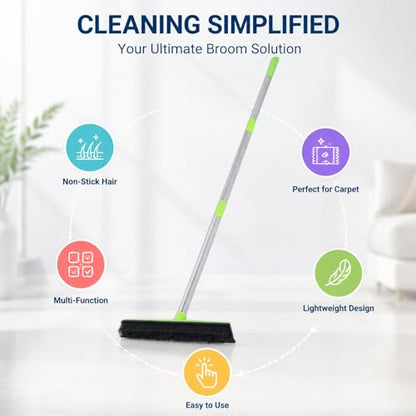 Carpet Rake for Pet Hair Removal, Rubber Broom Cleaning Brush, Telescopic Floor Broom, Pink, Adjustable Length - Multi - Functional, Non - Stick Hair Removal, Ideal for Home and (Green) - color: Green