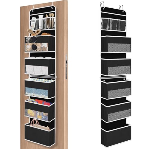 SpaceHacks 6-Tier Over The Door Organizer Hanging Storage Organizers with Clear Window 40lb Large Capacity Room Organizer for Pantry Bathroom Nursery Closet(Black) - color: Black, size: 6-Tier