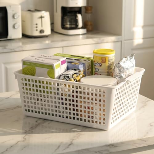 3-Pack Large Plastic Storage Basket, Plastic Storage Bin, White