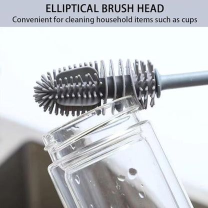[Long-Handled Brush for Cleaning] Versatile Long-Handled Silicone Brush for Cups & Bottles - Reusable, Ideal for Kitchen, Bathroom, Car Cleaning, Bathroom Cleaning Tools（Grey） - color: Gray