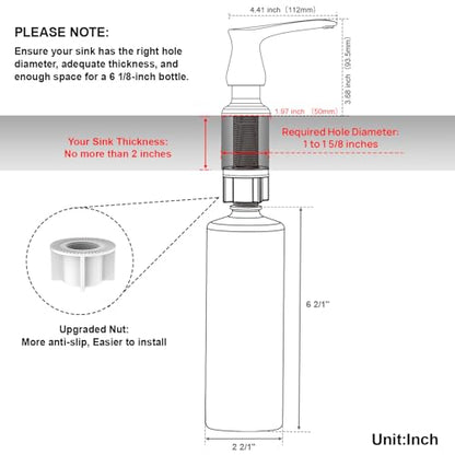 GAGALIFE Kitchen Sink Soap Dispenser - Brushed Nickel Built in Soap Dispenser with 17 OZ Bottle, Lotion Dispenser for Kitchen Sink, Refill from The Top - color: Brushed Nickel, size: with Bottle