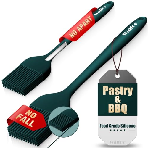 Walfos 600℉ Heat Resistasnt Basting Brush, BPA Free Silicone Pastry Brushes for Cooking, Spread Oil Butter Sauce for Baking Kitchen BBQ Grill, Dishwasher Safe, 2 Size (Large and Samll) - color: Ink Green, size: Large + Small