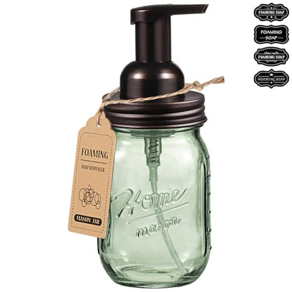 SheeChung 16 Oz Mason Jar Foaming Soap Dispenser, Stainless Steel Lid, BPA Free Pump, Green Glass Foam Hand Soap Dispenser, Refillable Liquid Foam Dispenser Bottle Bathroom Kitchen, Dish Soap-Bronze - color: Regular Mouth, Bronze-1 Pack