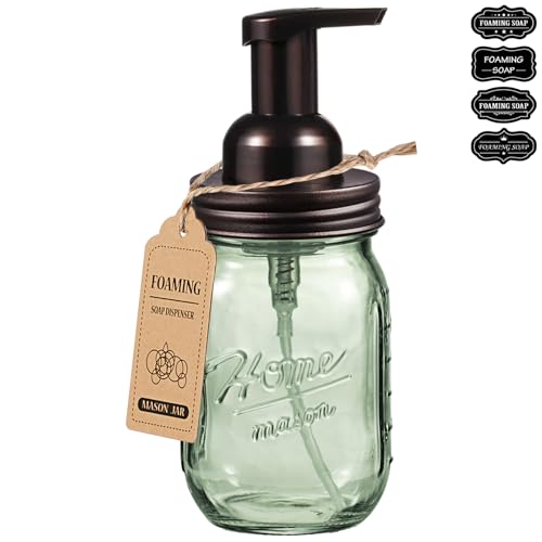 SheeChung 16 Oz Mason Jar Foaming Soap Dispenser, Stainless Steel Lid, BPA Free Pump, Green Glass Foam Hand Soap Dispenser, Refillable Liquid Foam Dispenser Bottle Bathroom Kitchen, Dish Soap-Bronze - color: Regular Mouth, Bronze-1 Pack