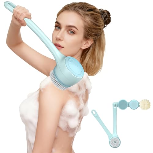 Electric Back Scrubber for Shower - Waterproof Rechargeable Exfoliating Brush for Deep Cleansing, Soft Bristles for Sensitive Skin, Dry/Wet Use for Back, Arms & Legs (Blue) - color: Blue