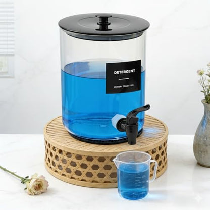 Glass Laundry Detergent Dispenser for Laundry Room Organization, 1 Gallon Large Liquid Soap Dispenser with Black Metal Lid & Leak-Proof Spigot, 2 Measured Cups, 2 Silicone Mats & 9 Labels (2, Black) - color: Black