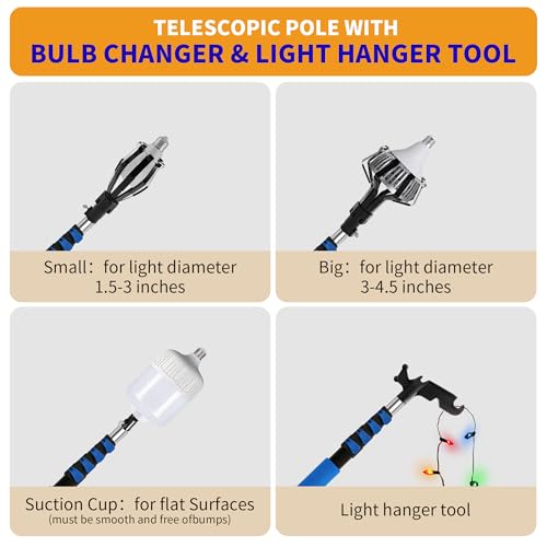 Duster with Extension Pole (20 FT Reach), Light Bulb Changer for High Ceilings & 3-12FT Extension Pole Duster Cleaning Kit, Fan Duster/Cobweb Duster/Window Washing Kit for High Window, Interior Roof