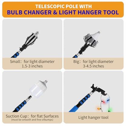 Duster with Extension Pole (20 FT Reach), Light Bulb Changer for High Ceilings & 3-12FT Extension Pole Duster Cleaning Kit, Fan Duster/Cobweb Duster/Window Washing Kit for High Window, Interior Roof