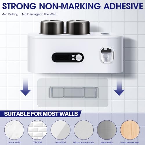 Toothbrush Sterilizer Holders,Smart Drying and Cleaning Wall Mounted Holder with Automatic Toothpaste Dispenser, 5 Brush Slots 2 Cups for Bathroom (White) - color: White